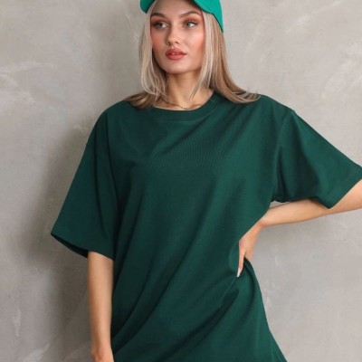 Kadın Düz  Kısa kol Penye T-shirt- Yeşil